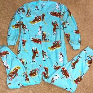 Nick & Nora Sock Monkey Sled Pajamas Union Suit